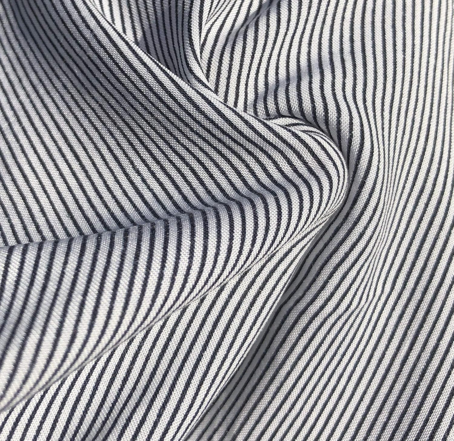 60" Rayon & Cotton Striped Challis White & Blue Apparel