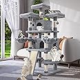 WEEWAY 68 Inches Multi-Level Large Cat Tree for Cats/Big Cat Tower/Cat Condo/Cozy Plush Cat Perches/Fluffy Balls/Sisal Scratching Posts and Hammocks/Cat Cave/Cat Furniture Activity Center/Grey