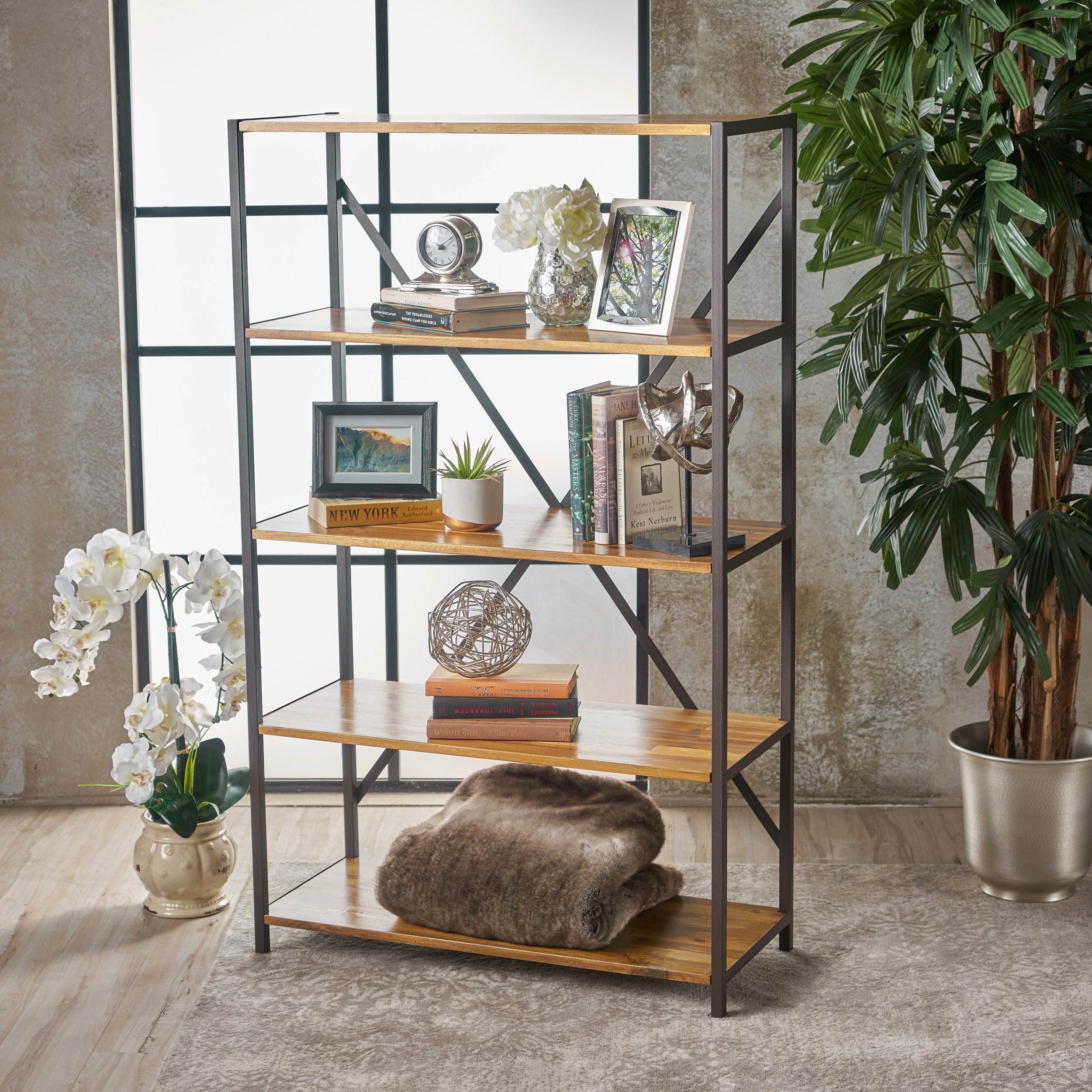 Christopher Knight Home Roney Acacia Wood Bookcase with Iron Accents