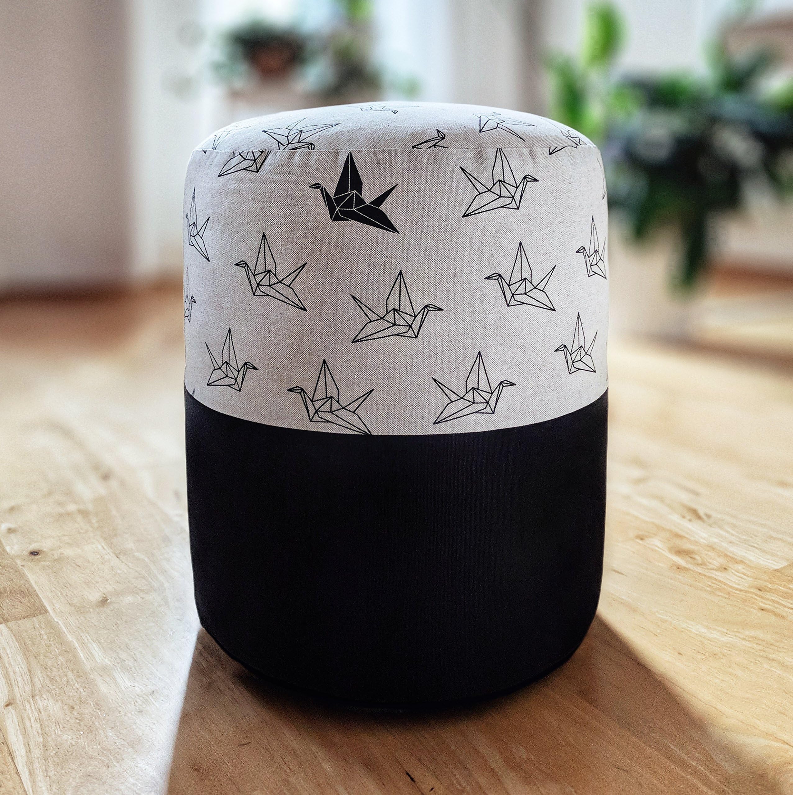 PILL - ORIGAMI/BLACK: Original pouffe, footstool, footrest - Inspired by Origami fabric