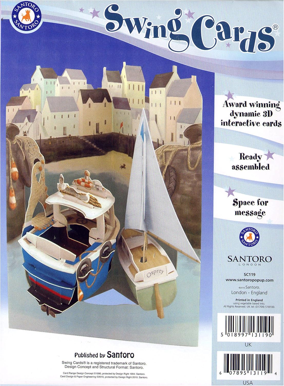 SANTORO Swing Card, 3D Pop Up Greeting Card - Seaside Harbour - Boats, Sailing and Fishing, Multi - Image 3