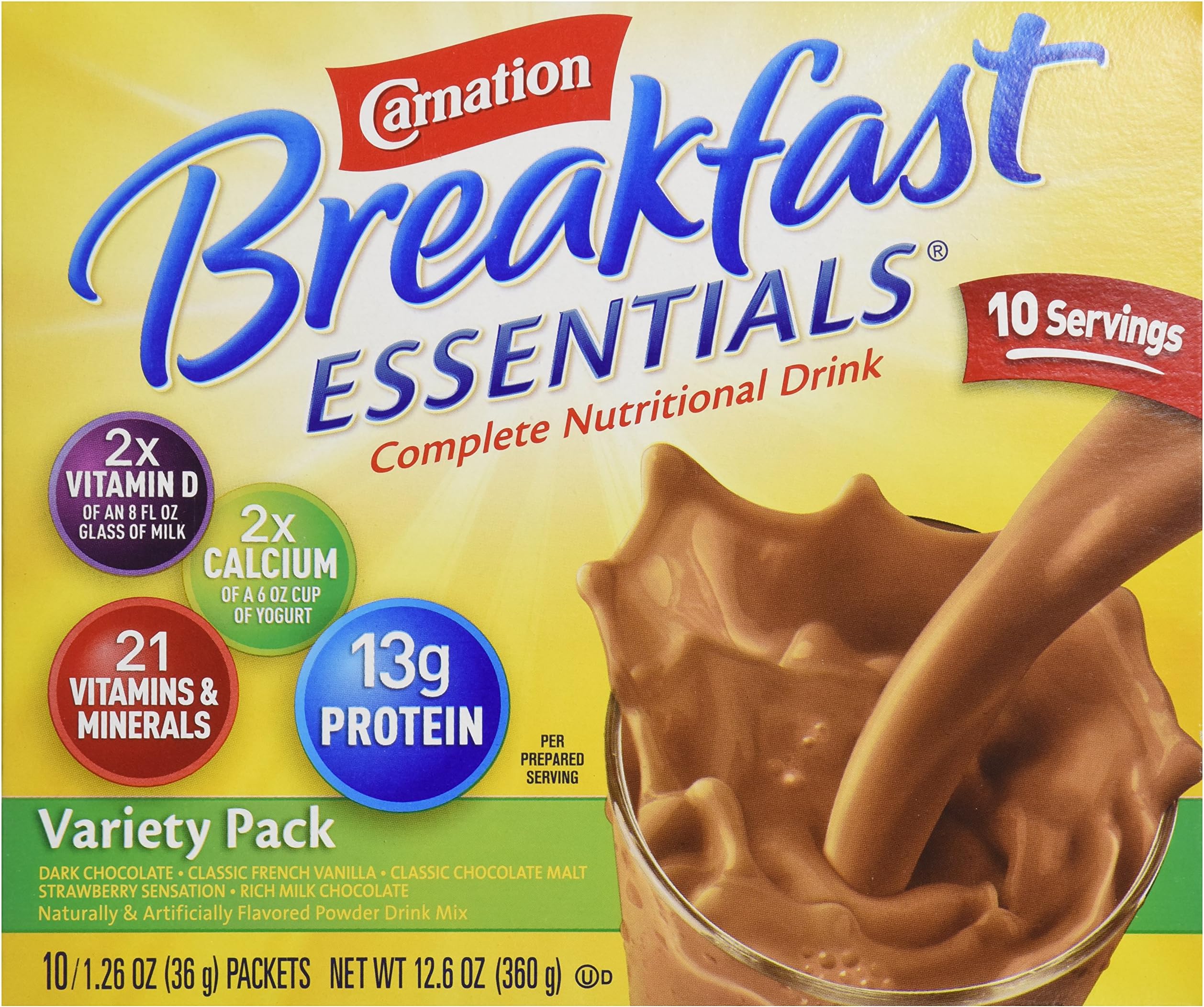 Carnation Breakfast Essentials Complete Nutritional Drink, Packets, Variety, (1 box/10 Packs) by Carnation Breakfast Essentials