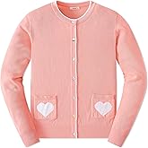 JSTEX Girls Cute Cardigan 100% Cotton Knit Kids Cardigan Long Sleeve Crew Neck Button Sweaters for Girl Size 4-14
