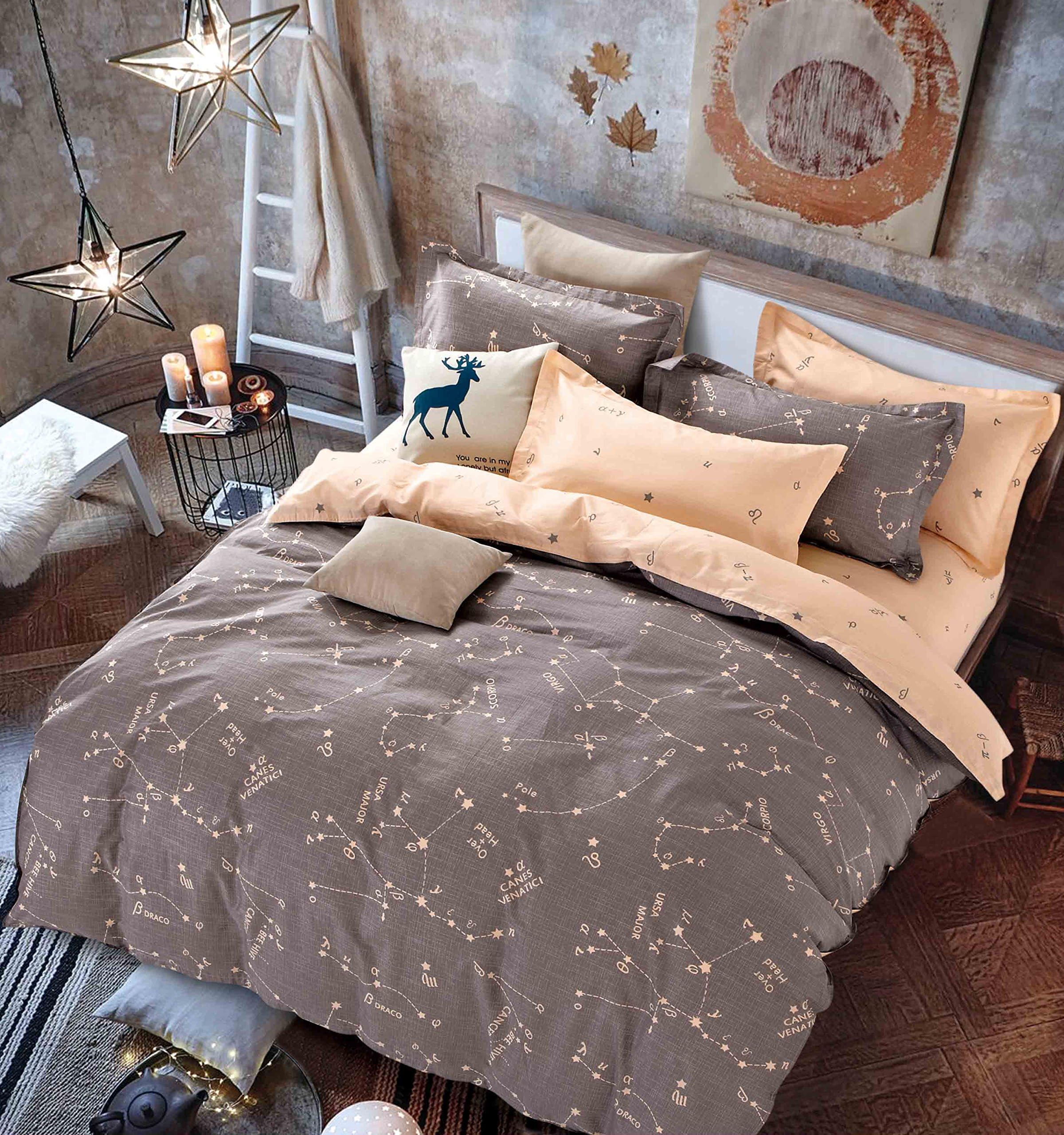 OWLHT 3 Pieces Bedding Sets for Unisex 100% Cotton 800TC 1 Duvet Cover and 2 Pillow Cases Included Starry Sky Constellation Patterns Twin Size