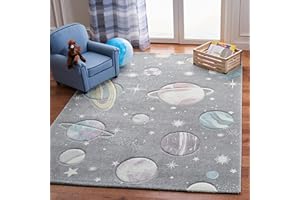 SAFAVIEH Carousel Kids Collection Area Rug - 6'7" x 9', Grey & Lavender, Non-Shedding & Easy Care, Ideal for High Traffic Areas for Boys & Girls in Playroom, Nursery, Bedroom (CRK103F)