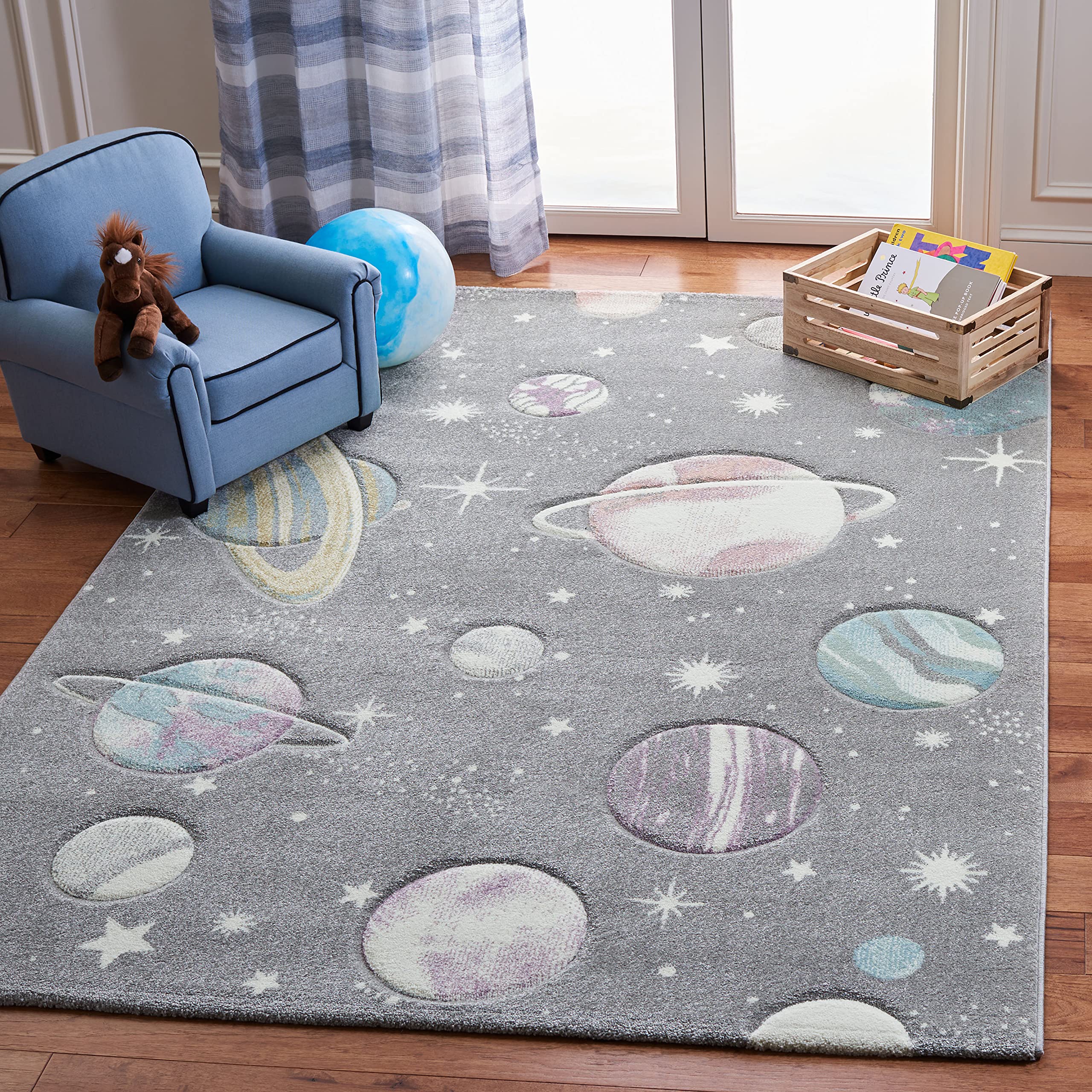 SAFAVIEH Carousel Kids Collection Area Rug - 9' x 12', Grey & Lavender, Non-Shedding & Easy Care, Ideal for High Traffic Areas for Boys & Girls in Playroom, Nursery, Bedroom (CRK103F) Image