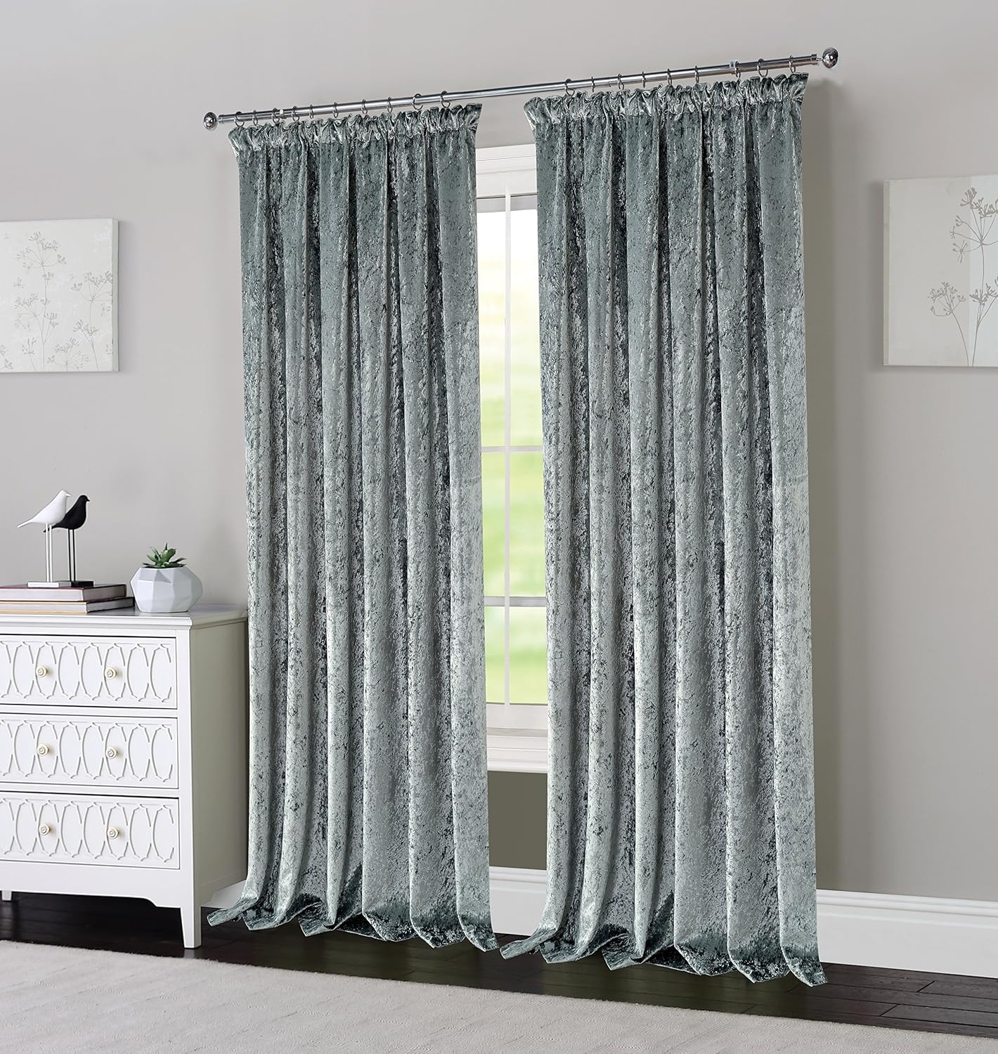 [hachette] LUXURY CRUSHED VELVET PENCIL PLEAT CURTAINS [SILVER GREY 46