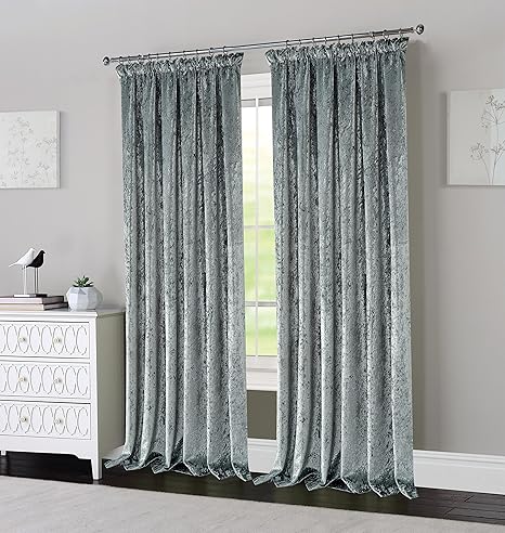Hachette Luxury Crushed Velvet Pencil Pleat Curtains Silver Grey