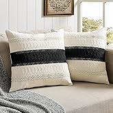 ZeeMart 2 Packs Cotton Boho Throw Pillow Covers 18x18 Inch Contrast Black, Soft Farmhouse Decorative Couch Pillow Cases Black Cushion Covers for Sofa Bed Living Room Home Decor