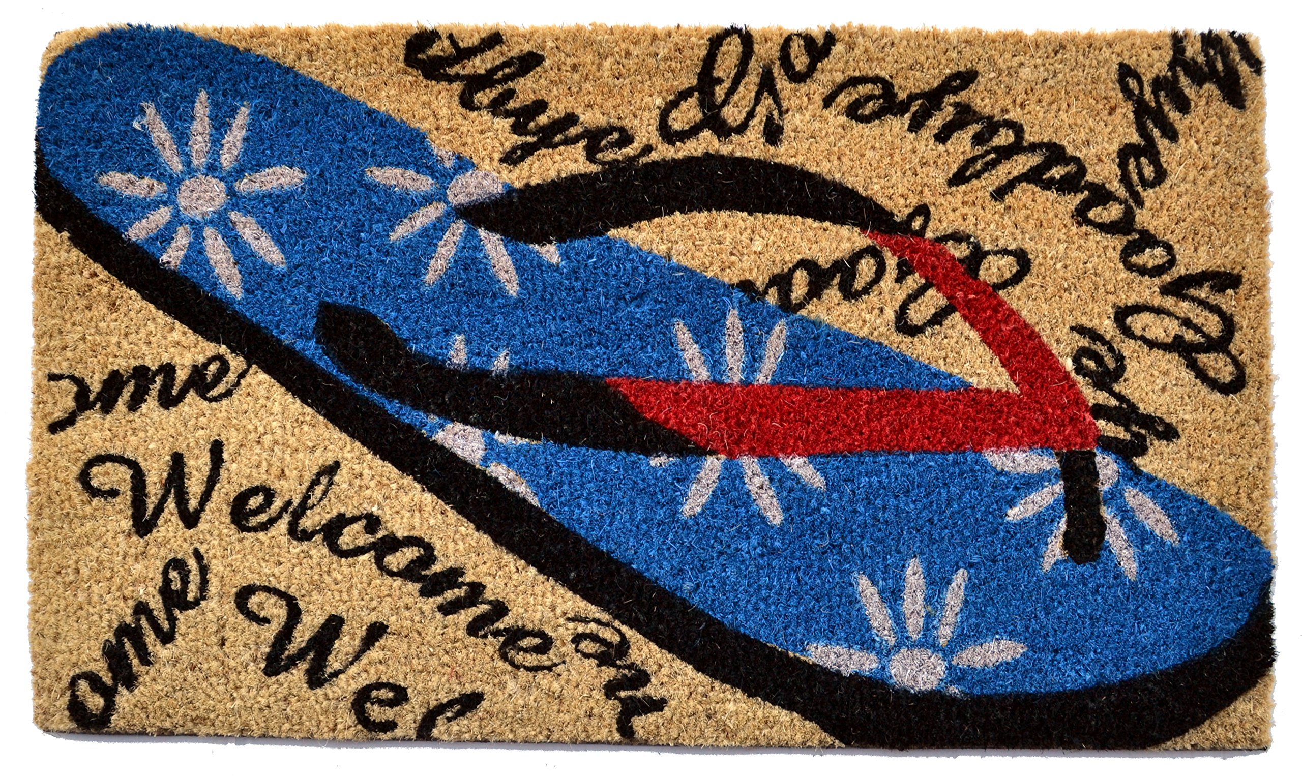 Imports Décor Welcome Goodbye Flip Flop Vinyl Backed Coir Doormat, 30 by 18 by 1/2-Inch