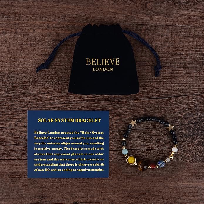 Believe London Solar System Bracelet With Jewelry Bag Meaning Card Adjustable Bracelet To Fit Any Wrist 9 Planets Galaxy Universe Guardian