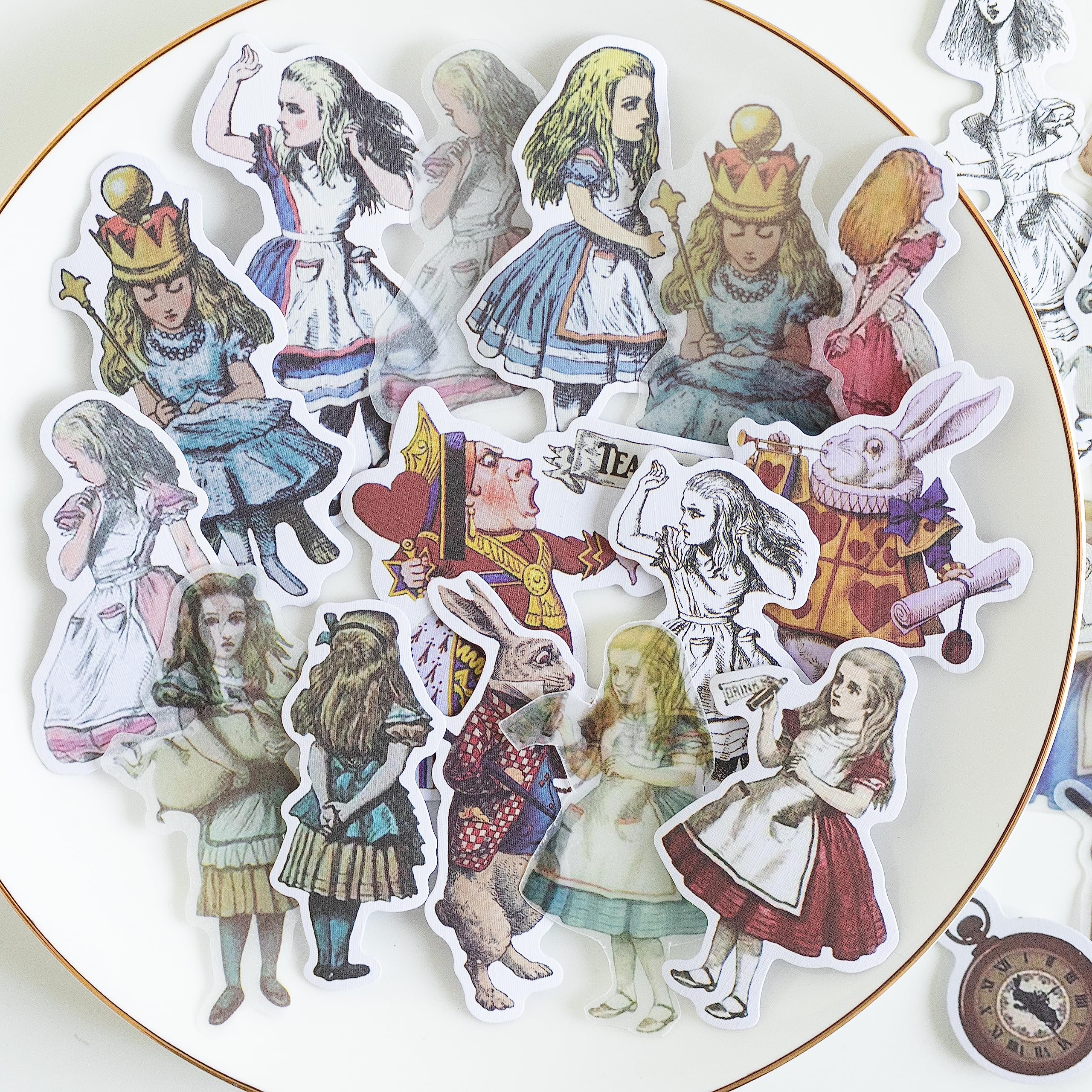 Alideco 80Pcs Vintage Scrapbook Stickers Set Retro Scrapbooking Paper Kawaii Alice Stickers Journaling Assorted Phone Adult