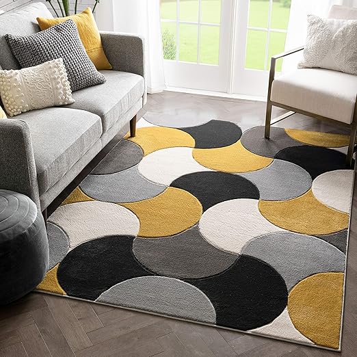 Well Woven Hilda Gold Modern Geometric Circles Boxes Pattern Area Rug 5x7 5 3 X 7 3 Amazon Ca Home Kitchen