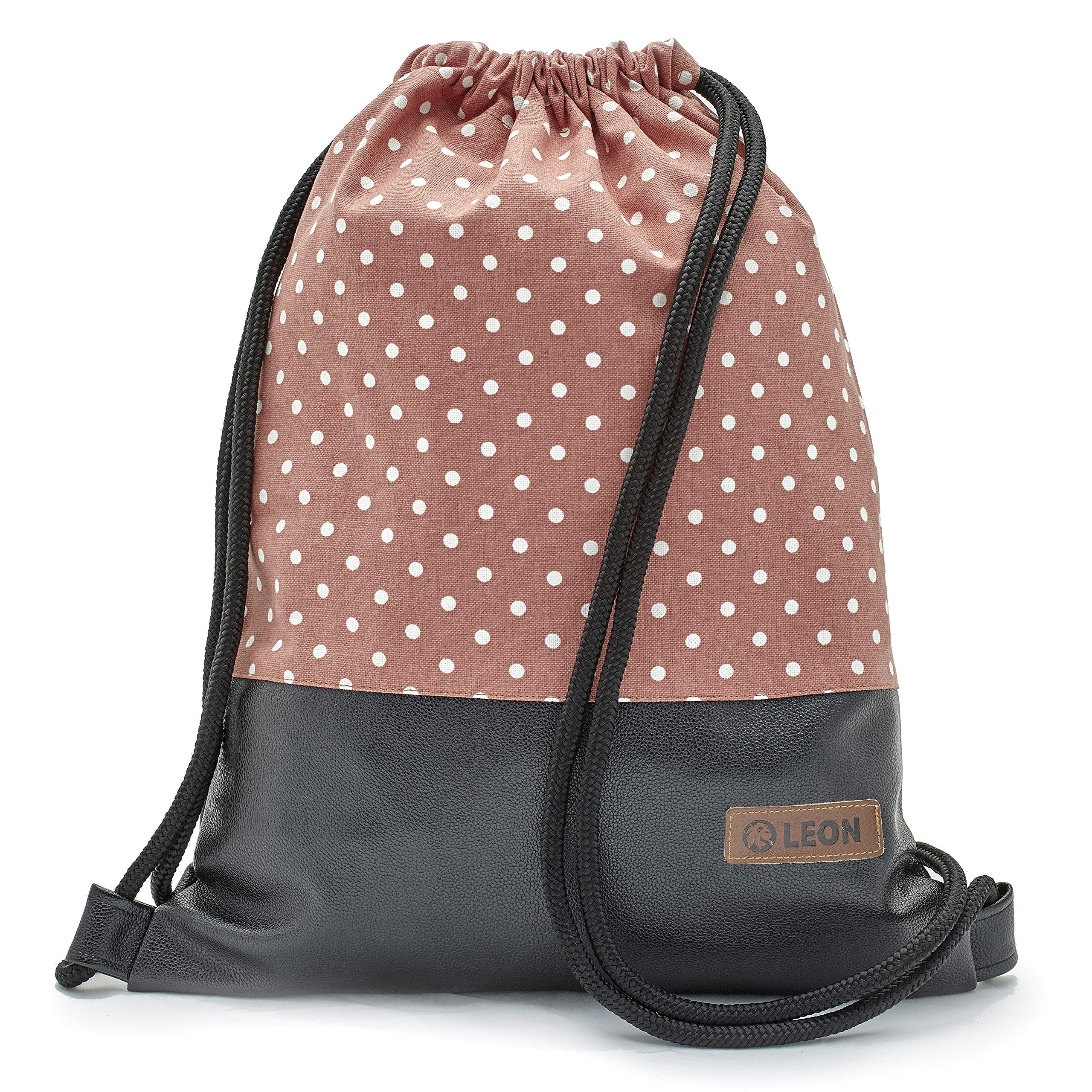 By Bers LEON Gym Bag with Inner Pockets Zip Backpack Pouch Bag Women Men Gym Bag, Dots_brick white_blackpu, 45x35x2cm, Gym bag, backpack, gym bag, bag