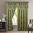 Elegant Comfort Aurora Jacquard Look Curtain Panel Set with Attached Valance 54" X 84 inch (Set of 2), Sage