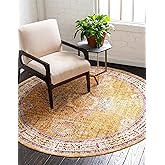 Unique Loom Austin Collection Over-Dyed, Traditional Medallion Area Rug (6' 0 x 6' 0 Round, Gold/ Burgundy)