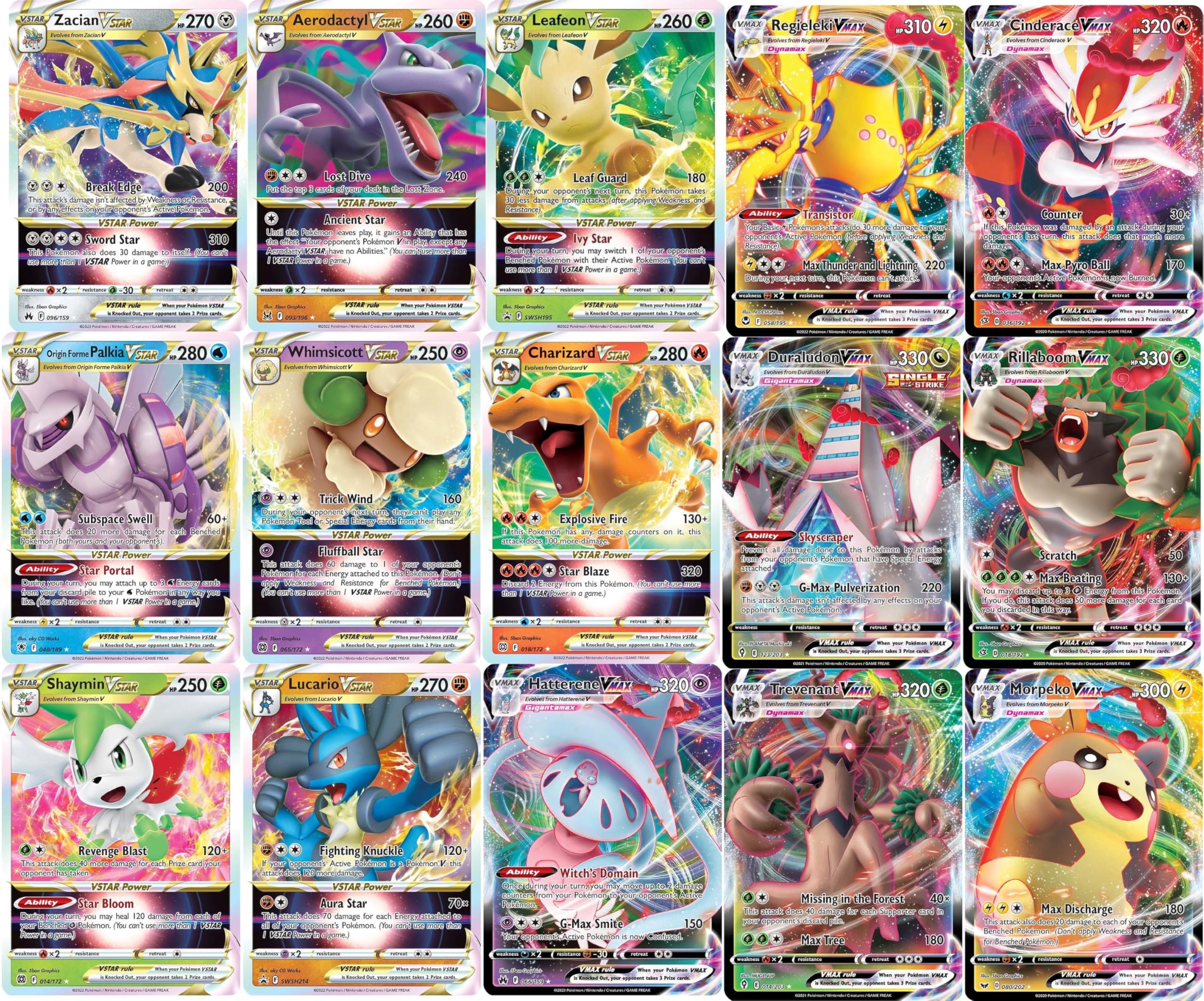 Pokemon - 5 VMAX/VSTAR Card Lot Bundle - No Duplicates - Full Art Etched Pokemon