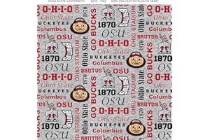SYKEL ENTERPRISES Ohio State Fleece Blanket Fabric-Ohio State Buckeyes Heather Grey Fleece Fabric Sold by The Yard