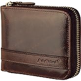 Admetus Men's Genuine Leather Short Zip-around Bifold Wallet