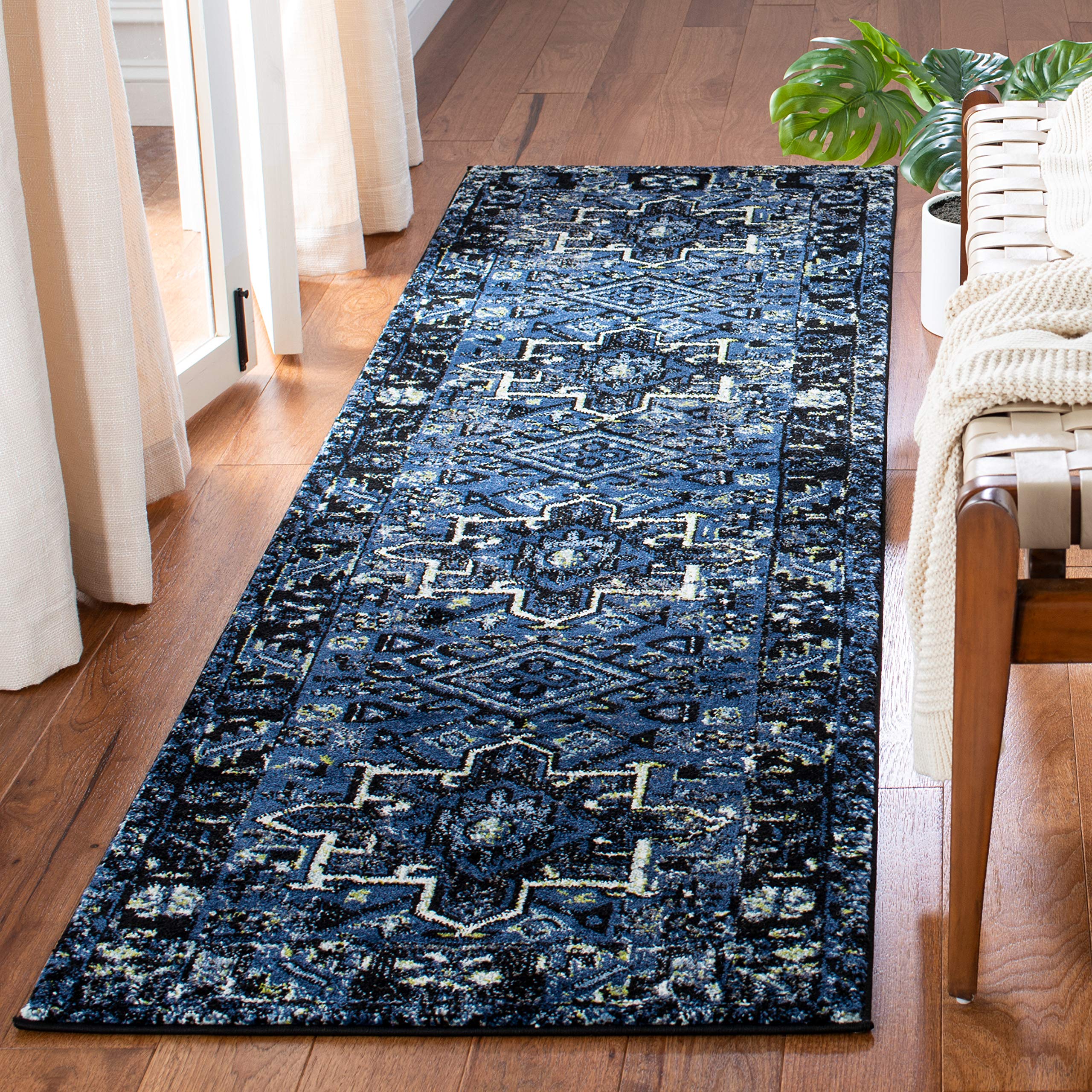 SAFAVIEH Vintage Hamadan Collection Runner Rug - 2'3" x 20', Blue & Grey, Oriental Traditional Persian Design, Non-Shedding & Easy Care, Ideal for High Traffic Areas in Living Room, Bedroom (VTH211N) Image