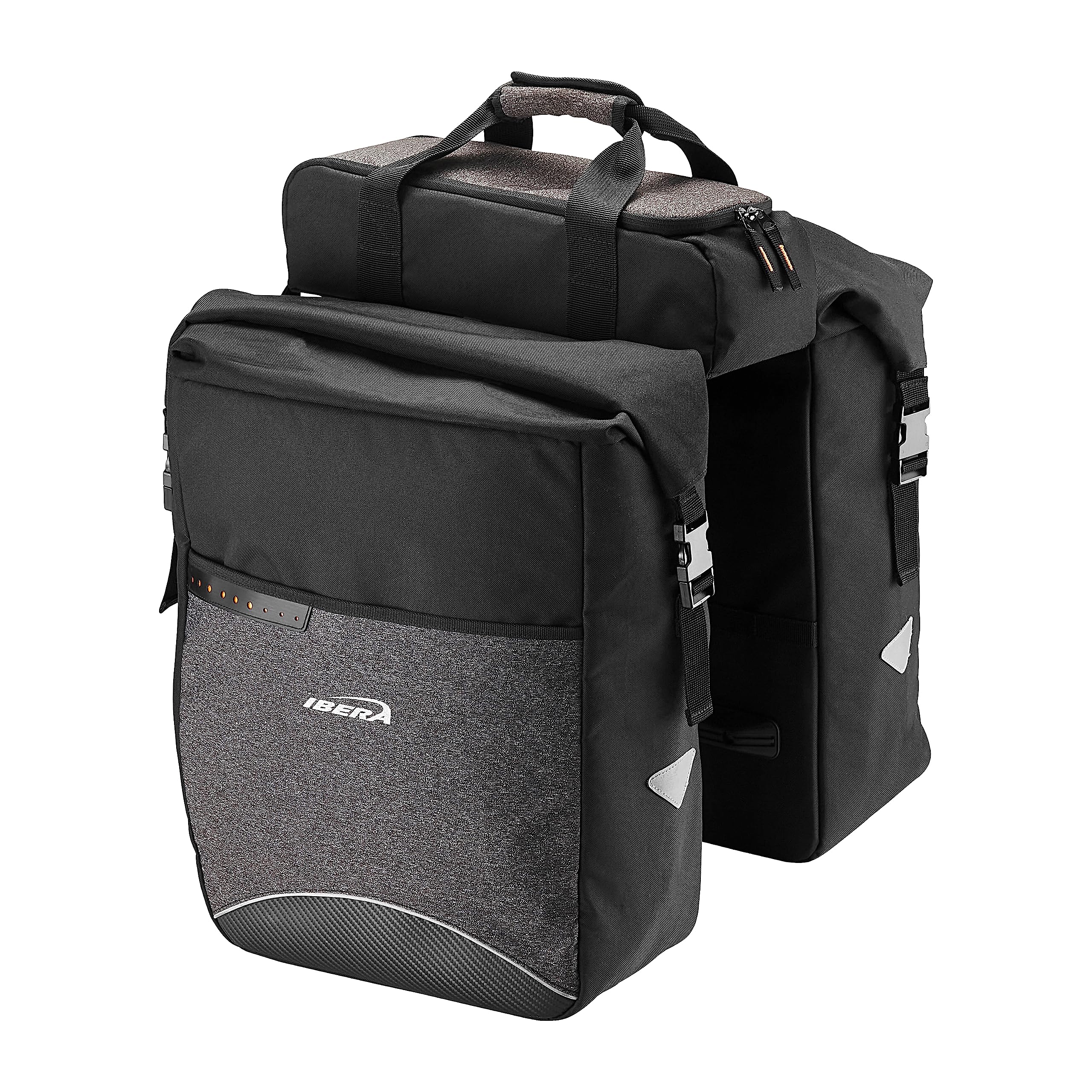 Ibera Bike Bag MIK Panniers 52.7L for Ebikes - Clip-On bike Bags For Bicycles with Built-in Battery Holder & Rain Cover - Water-Resistant Bike Rack Bag with Reflective Trim - ONLY FOR MIK RACKS Image