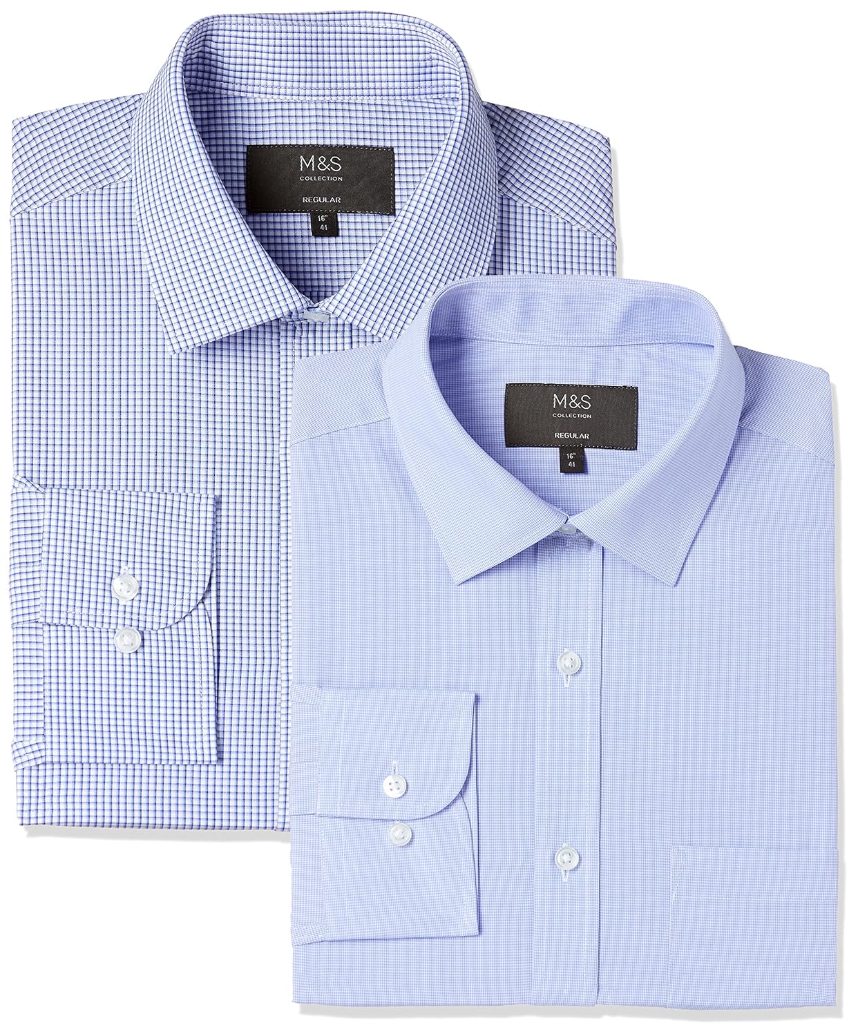 marks & spencer men's plain regular fit formal shirt (pack of 2)