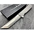 TACTICAL GEARZ Titanium Pocket Folding Knife for EDC, Solid Tc4 Titanium Handle, CPM D2 Steel Tanto Blade, Includes Sheath (Saint ST)