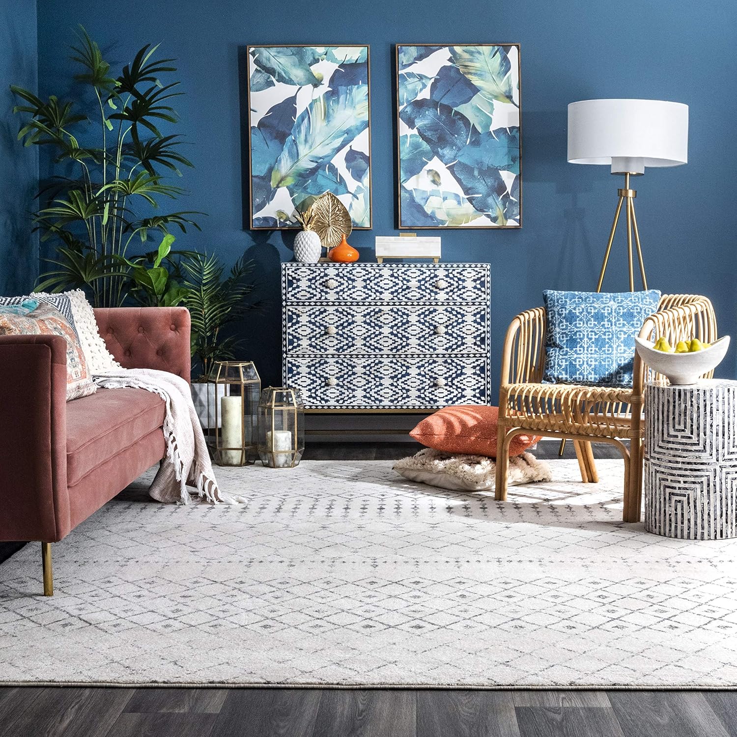 nuLOOM Moroccan Blythe Area Rug, 8' x 10', Grey/Off-white: Furniture & Decor