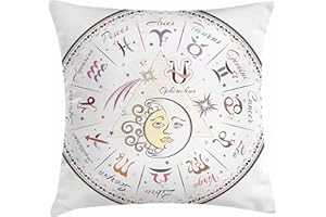 Ambesonne Zodiac Throw Pillow Cushion Cover, Western Chart with All Signs Aries Virgo Leo Taurus Libra Mystique Fate Calendar, Decorative Square Accent Pillow Case, 18" X 18", Pastel Pink