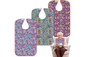 Pedobi Adult Bibs - 3 Pcs Washable Clothing Protector with Crumb Catcher, Reusable Waterproof Large Feeding Adult Bib
