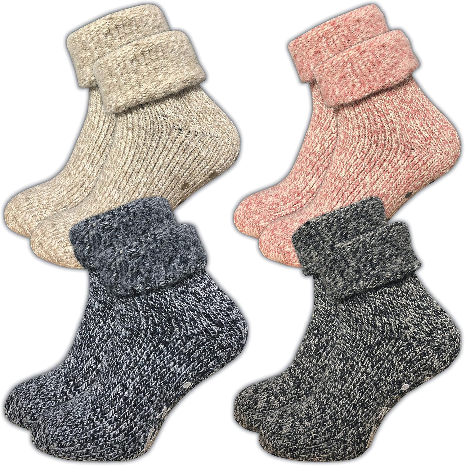 Gawilo 4 Pairs Women's Stopper Socks ABS Socks Wool Socks Without
