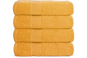 BELIZZI HOME Elvana Home 4 Pack Bath Towel Set 27x54, 100% Ring Spun Cotton, Ultra Soft Highly Absorbent Machine Washable Hotel Spa Quality Bath Towels for Bathroom, 4 Bath Towels Yellow