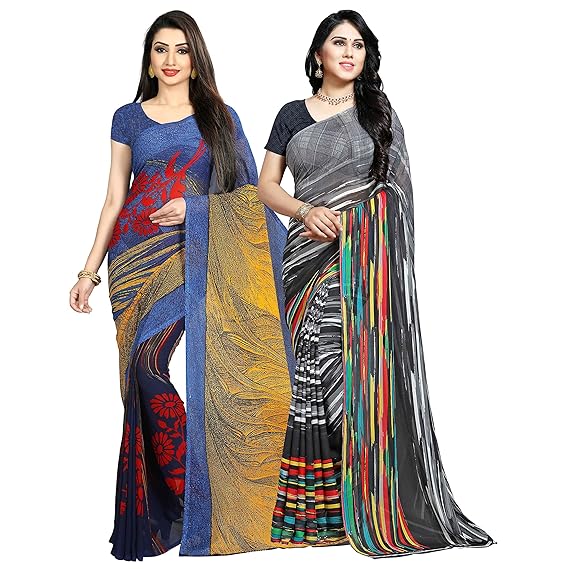 Women's Georgette with blouse piece Sarees (COMBO_1475_1494_ multicoloured_ OS)