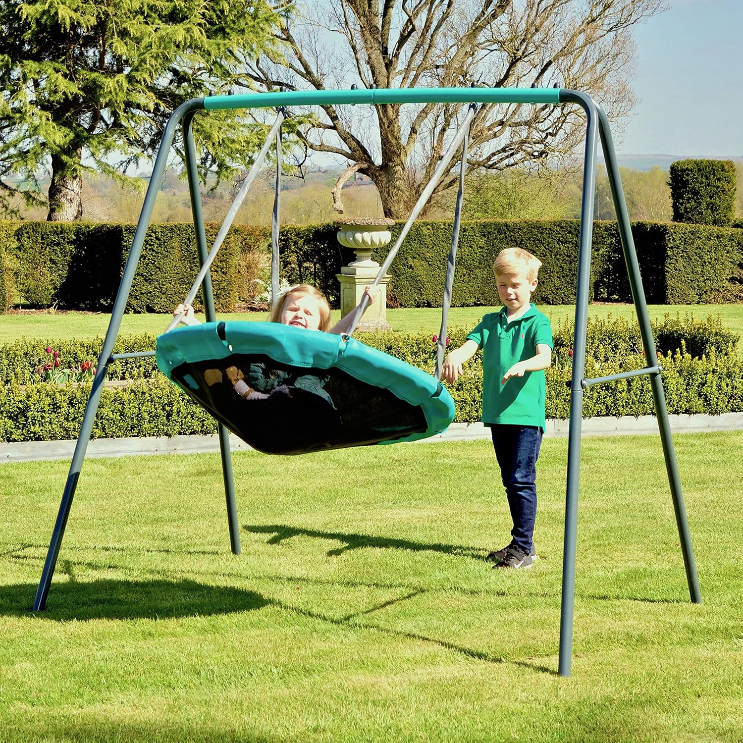 Super Saturday Rebo UFO Bird Nest Metal Swing Set Childrens Garden
