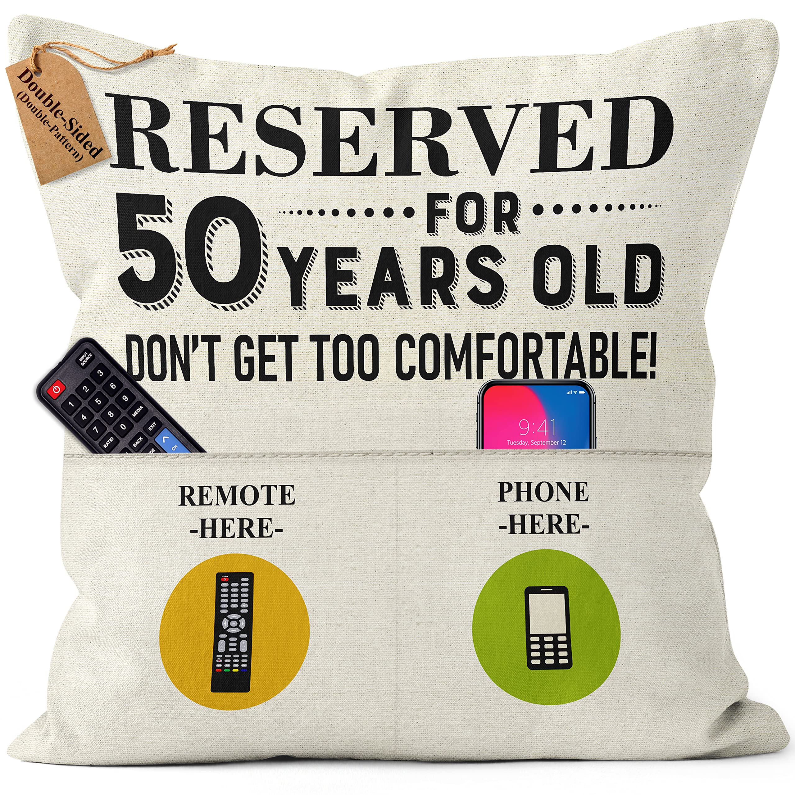 CROWNLY® (Double-Sided) 50th Birthday Pillow Cover 45x45 Gift Idea for Men Women Mum Grandad Birthday Decoration
