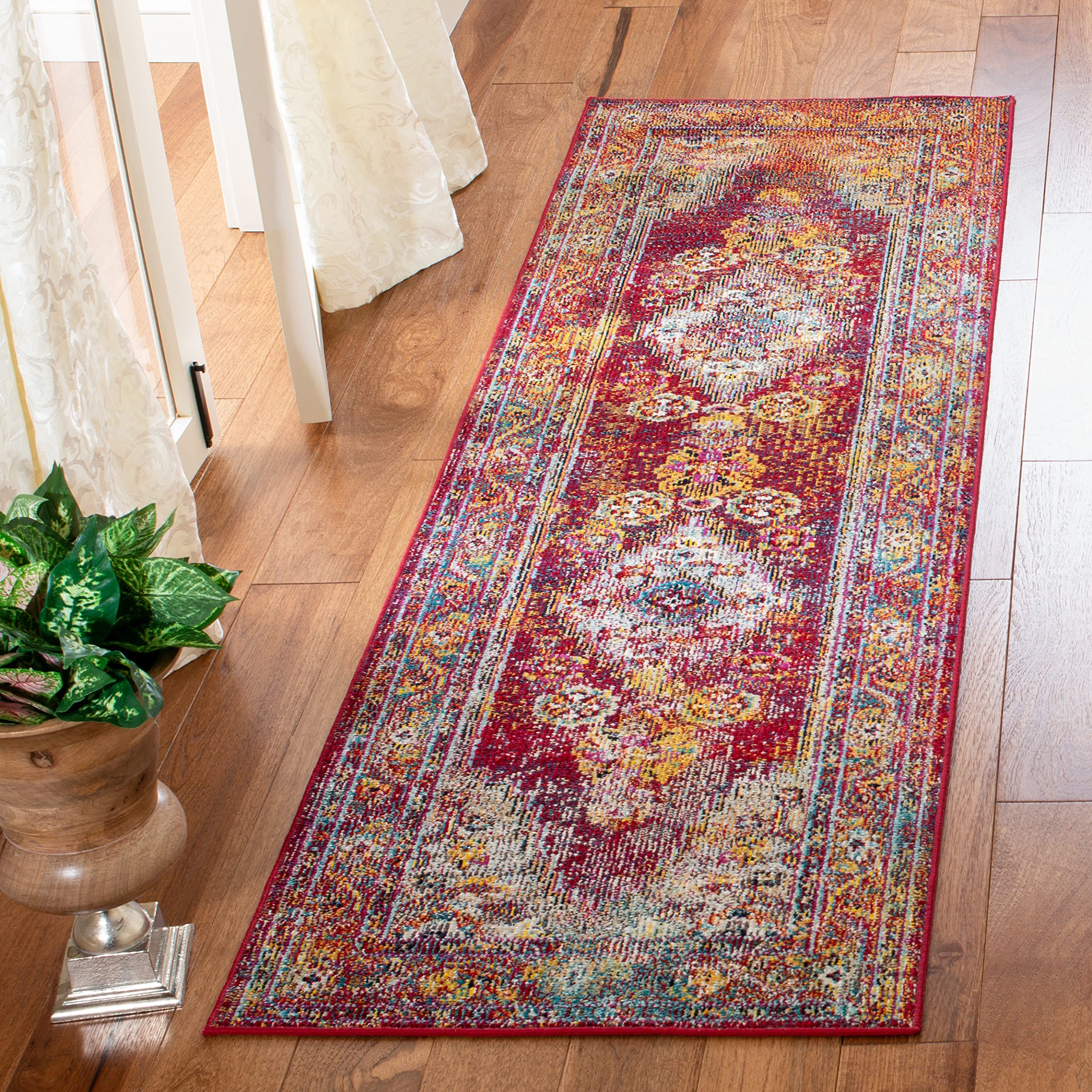 Safavieh Boho Indoor Woven Runner Area Rug, Crystal Collection, CRS507, in Light Blue / Fuchsia, 66 X 213 cm for Living Room, Bedroom or Any Indoor Space