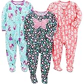 Simple Joys by Carter's Baby and Toddler Girls' 3 Pack Loose Fit Polyester Jersey Footed Pajamas