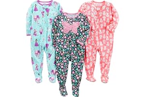 Simple Joys by Carter's Baby and Toddler Girls' 3 Pack Loose Fit Polyester Jersey Footed Pajamas