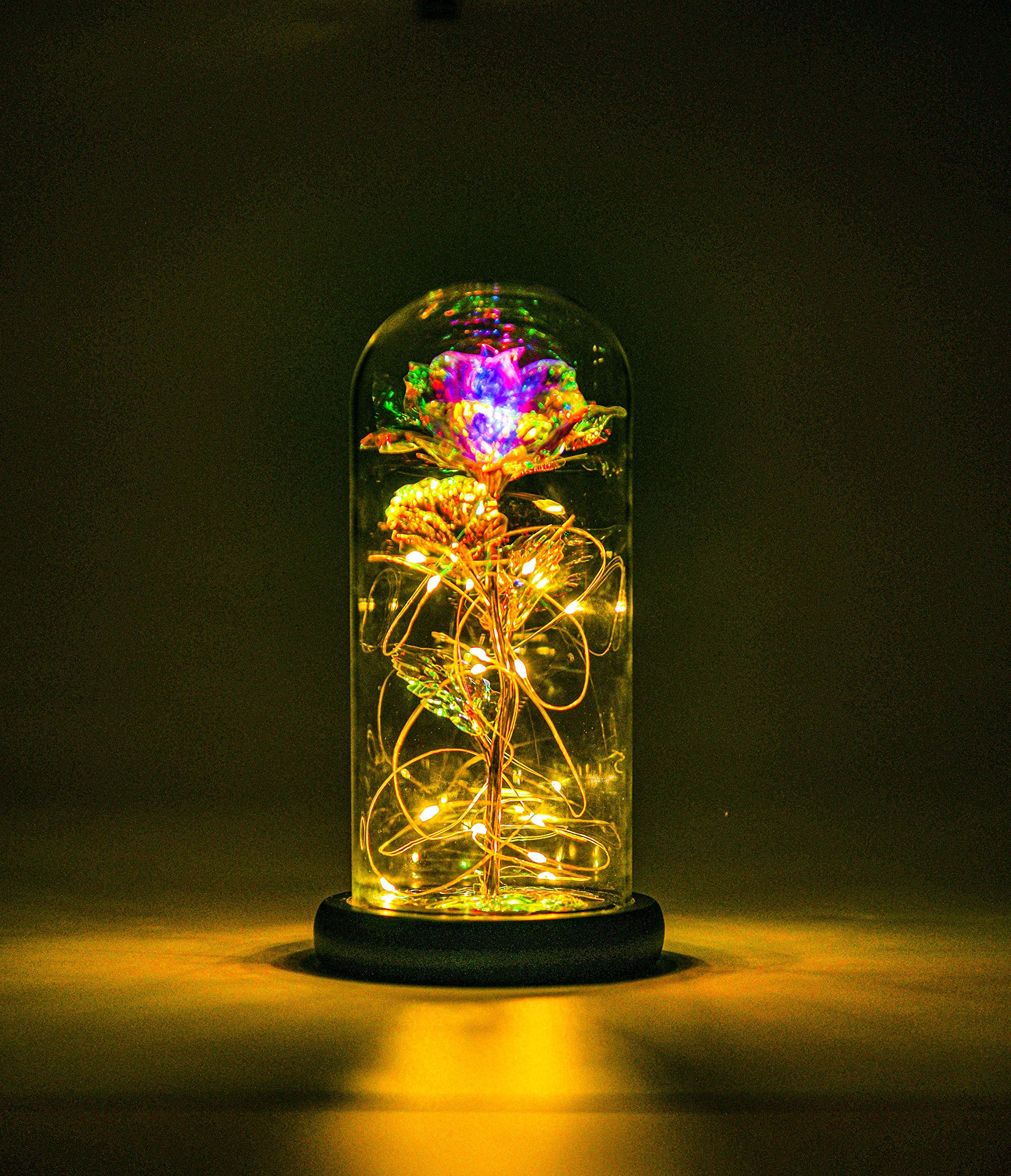NAWEIDA Galaxy Rose Flower, Infinity Rose in Glass Dome, Beauty and The Beast Rose Led Light String on Galaxy Rose Flower for Women Her Girlfriend Grandma Wife Sister Valentines Anniversary — image 1