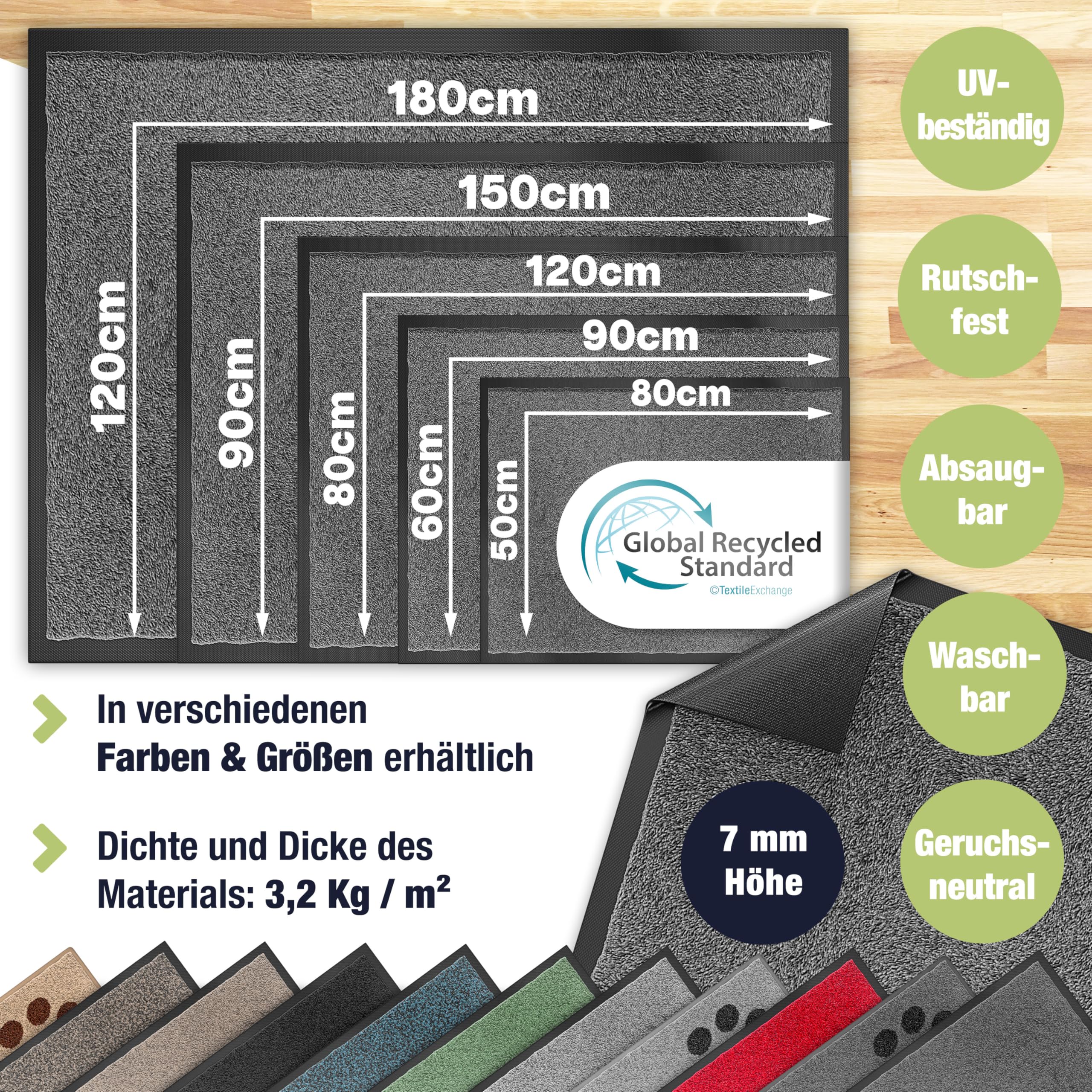 KESSER Schmutzfangmatte, Profi Fußmatte in vielen Größen, Türmatte, Teppich, Fußabtreter & Fußabstreifer, rutschfest, wetterfest, maschinenwaschbar, Haustür & Wohnungseingang,Anthrazit 60x90cm 2