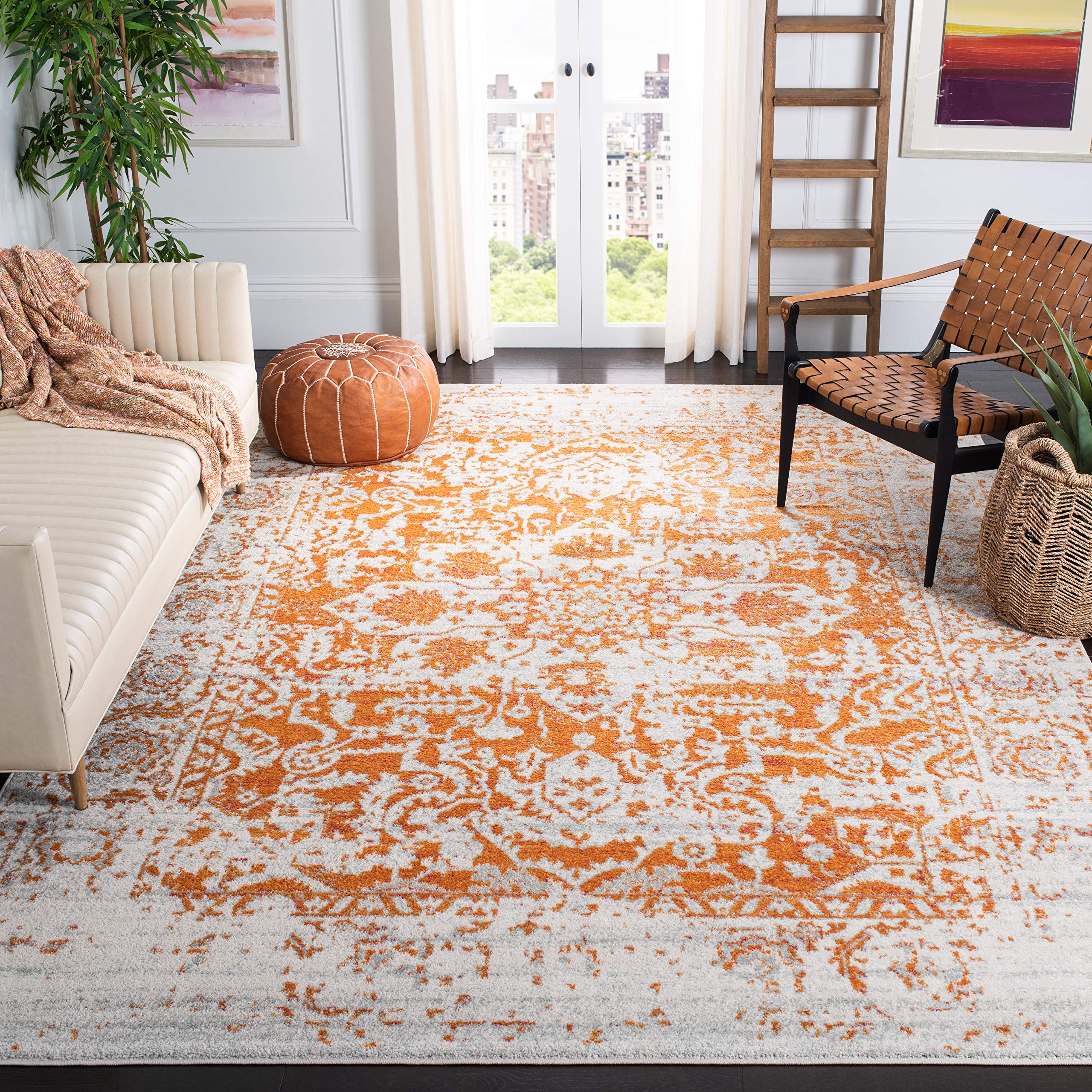 Safavieh Modern Chic Indoor Woven Rectangle Area Rug, Madison Collection, MAD603, in Orange/Ivory, 91 X 152 cm for Living Room, Bedroom or Any Indoor Space — image 1