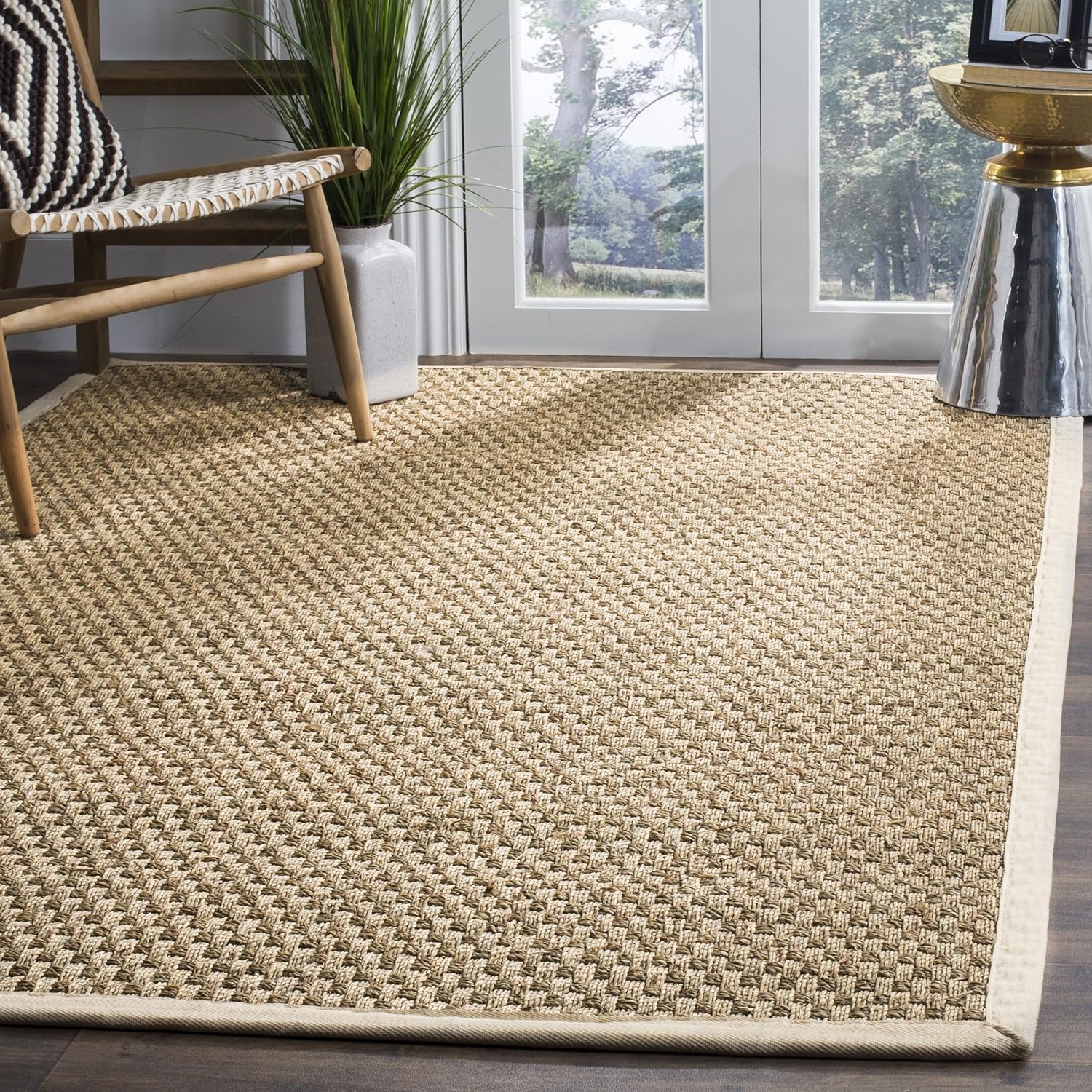 Safavieh Natural Fiber Collection NF114J Basketweave Natural and Ivory Summer Seagrass Area Rug (4' x 6')