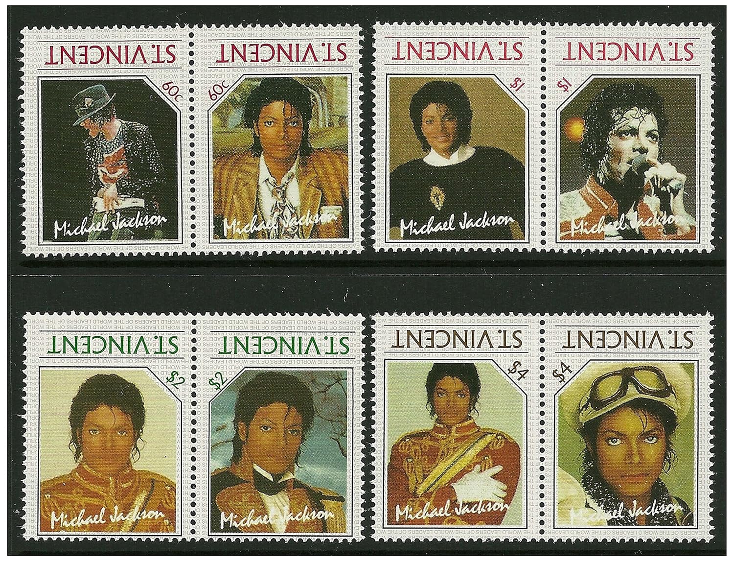 Rare Michael Jackson misprint error stamp pairs / 8 Stamps in 4 pairs