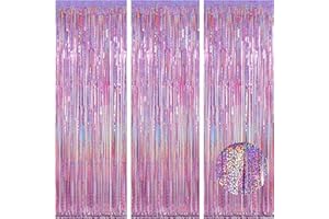 Melsan 3 Pack 3.2 x 8.2 ft Sparkling Pinkish Purple Tinsel Fringe Curtain Backdrop Party Decorations Glitter Decor for Birthdays, Bachelorette, Weddings, Photo Booth