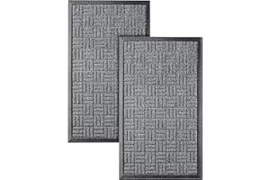 HOMWE Front Door Mats, 2 Pc Set, 29.5 x 17, All Weather Entry and Back Yard, Indoor and Outdoor Safe, Slip Resistant Rubber Backing, Absorbent and Waterproof, Dirt Trapping Rugs for Entryway