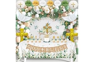 JOPHMO Baptism Party Decorations Mi Bautizo Party Supplies First Communion Decor Boys Girls Baby Shower Christening Decorations God Bless Backdrop Tablecloth Banner Balloons Garland (Baptism-01)
