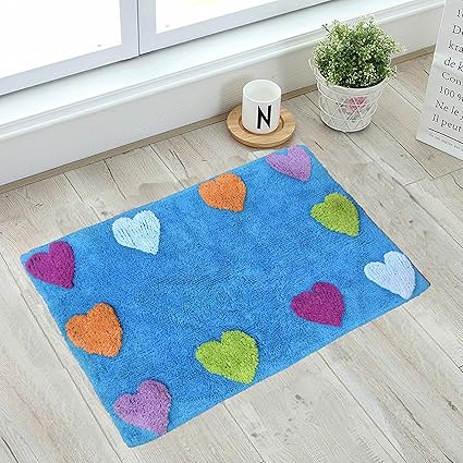 Natura Living Kridhay Life Cotton Soft Heart Bath Mat (20 X 30 Inches, Blue)