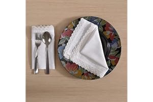 FINGERCRAFT Dinner Cloth Napkins in 100% Cotton, 12 Pieces Small Table Napkins,12 inches x 12 inches, Mitered Corners for Every Day Use Napkins are Pre Shrunk and Good Absorbency Lace White