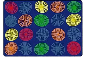 Flagship Carpets Circles Abstract Educational Area Rug for Kids Room Seating Décor, Children's Classroom, Play Carpet for Teaching and Playroom, Seats 20, 6' x 8'4", Primary