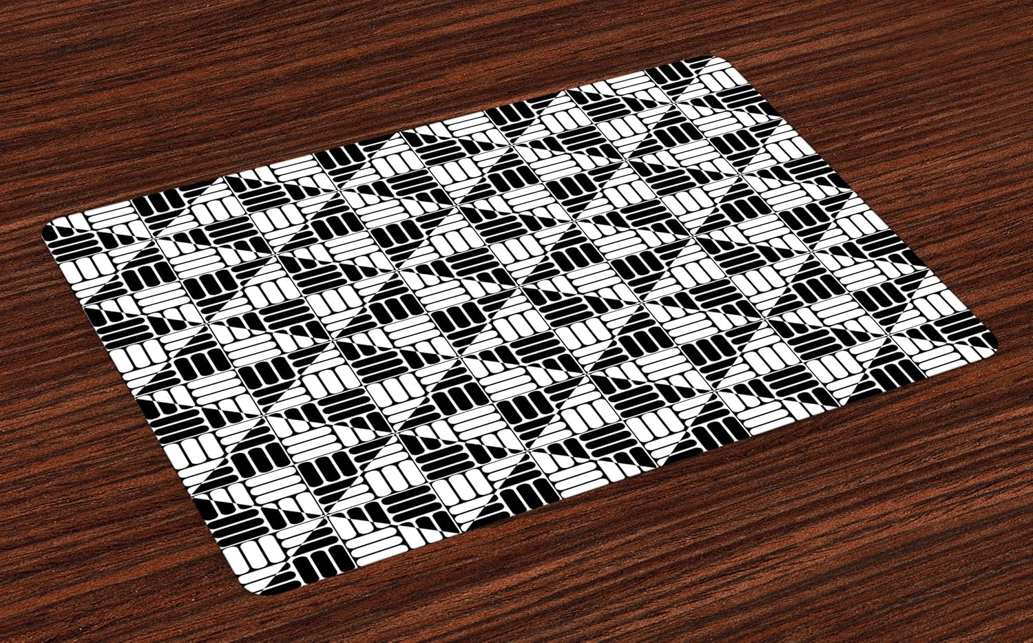 Lunarable Black and White Place Mats Set of 4, Grid Squares
